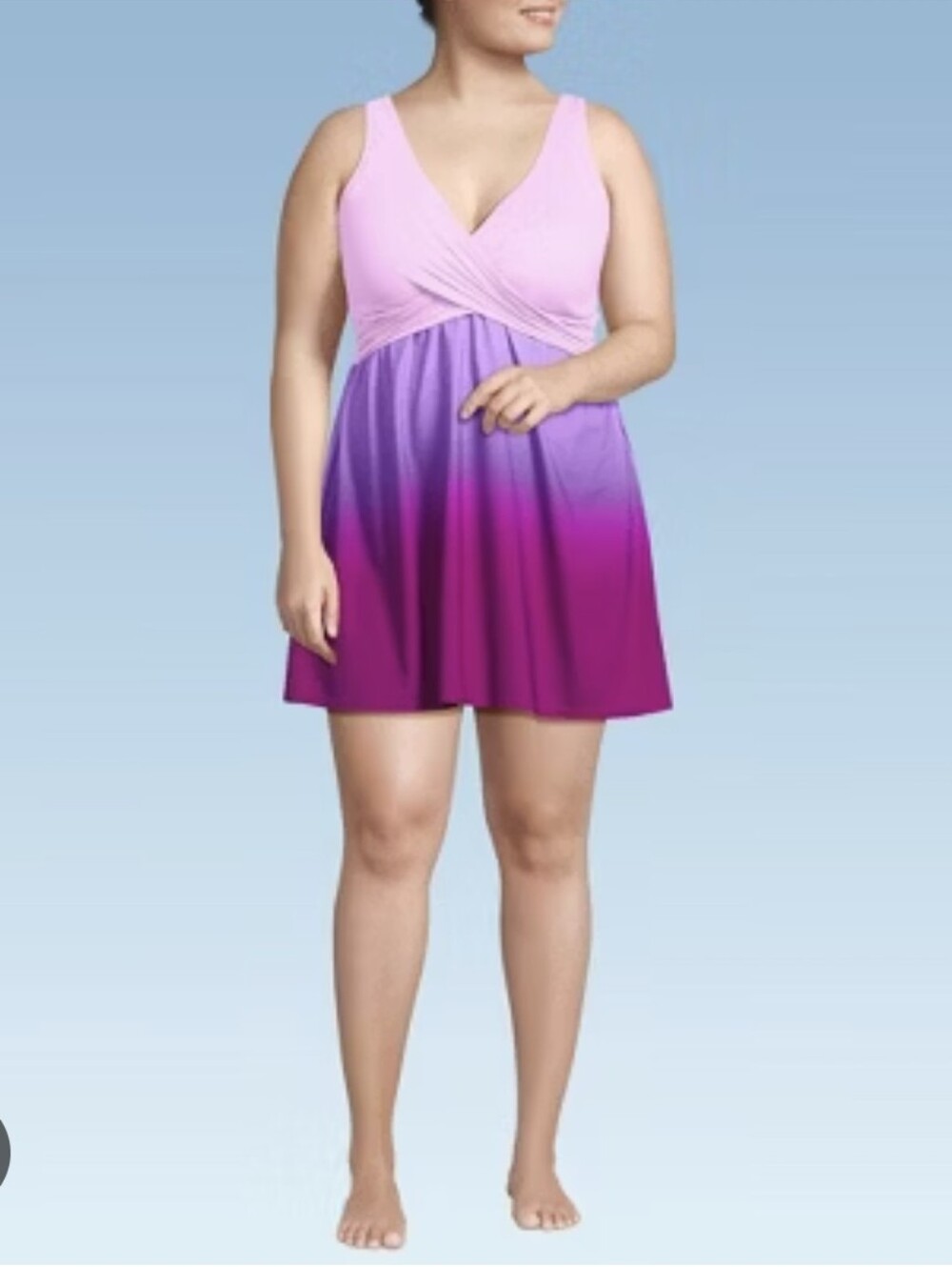 NWT Lands End SlenderSuit Wrap Swim Dress Swimsuit pink purple ombre 20W bathing